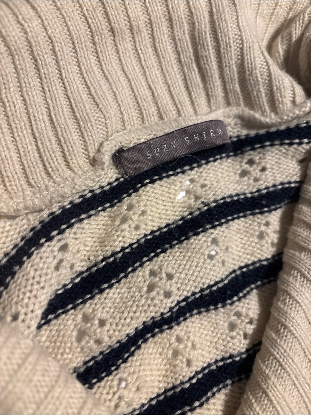 Suzy Shier Striped Pointelle Tie-Waist Cardigan Size XL fits like Large - Picture 3 of 6